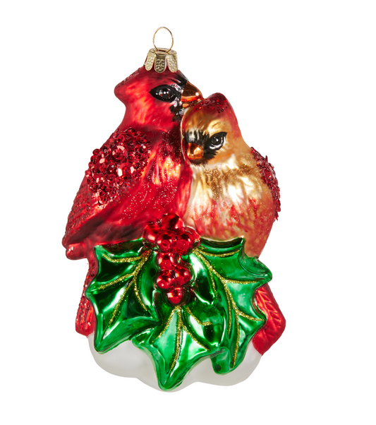 4.75" Red Glass Cardinal Pair Ornament
