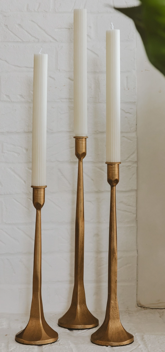 Gold Cast Iron Taper Candle Holders, Set of 3