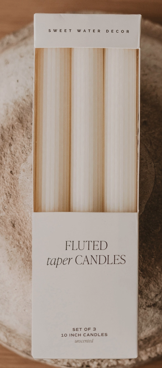 10" Fluted Taper Candles, Set of 3