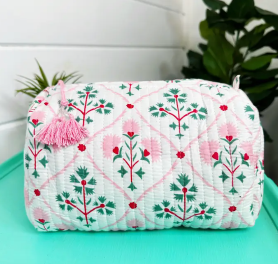 Folk Floral Quilted Cosmetics Bag
