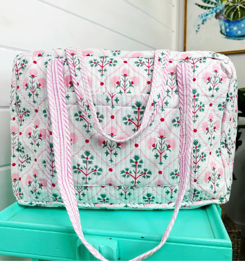Folk Floral Quilted Duffle Bag