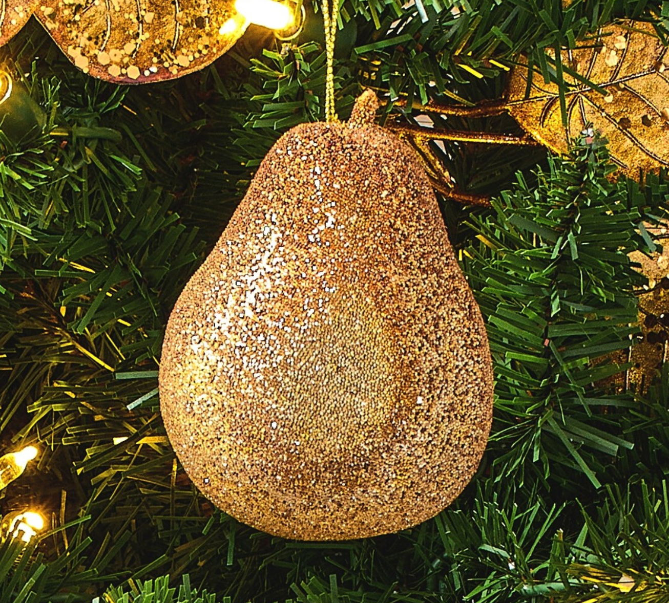 3" Glitter Beaded Pear Ornament