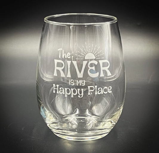 The River Is My Happy Place - 15 oz Stemless Glass