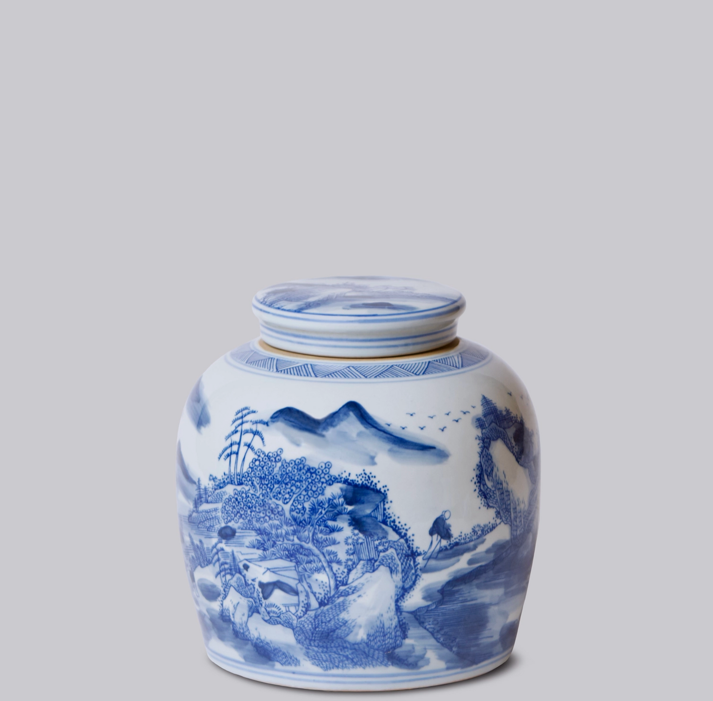 Willow Ware Blue & White Porcelain Jar
