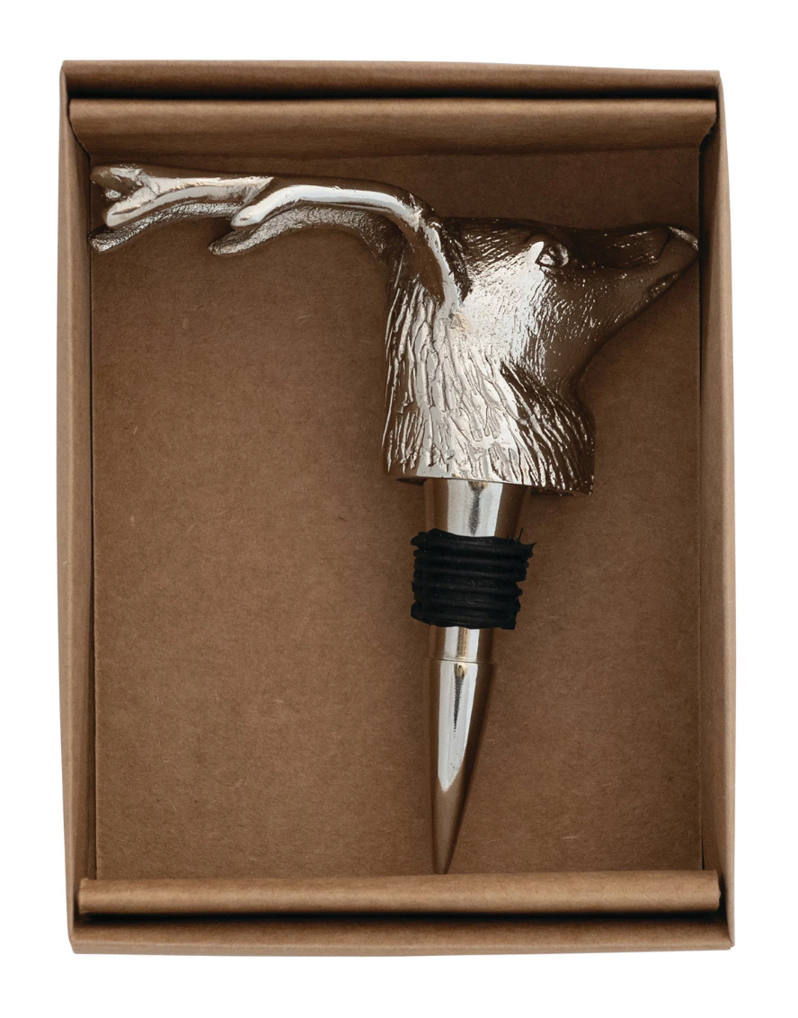 Deer Head Bottle Stopper, Nickel Finish