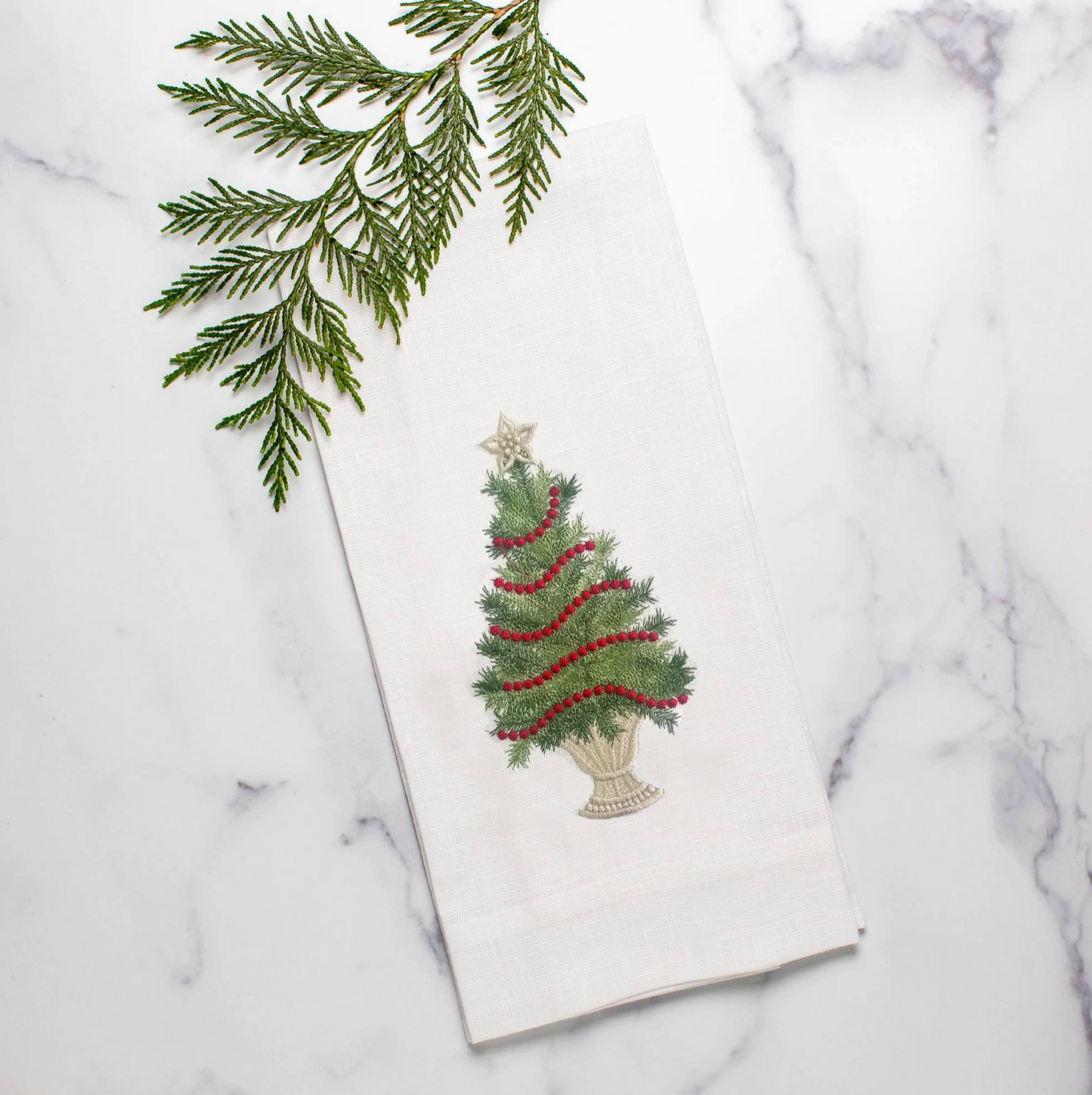 Christmas Tree w/ Trim Linen Towel