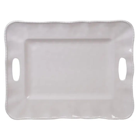 Perlette Cream Melamine Rectangle Tray W/Handles