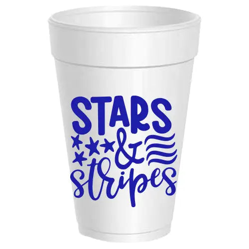 Royal Blue Stars & Stripes Styrofoam Cups, 10 per Sleeve
