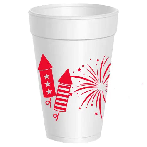 Red Festive Firework Styrofoam Cups, 10 per Sleeve