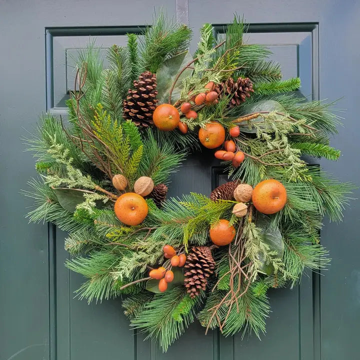 Artificial Pine Wreath with Apples Walnuts Pine Cones