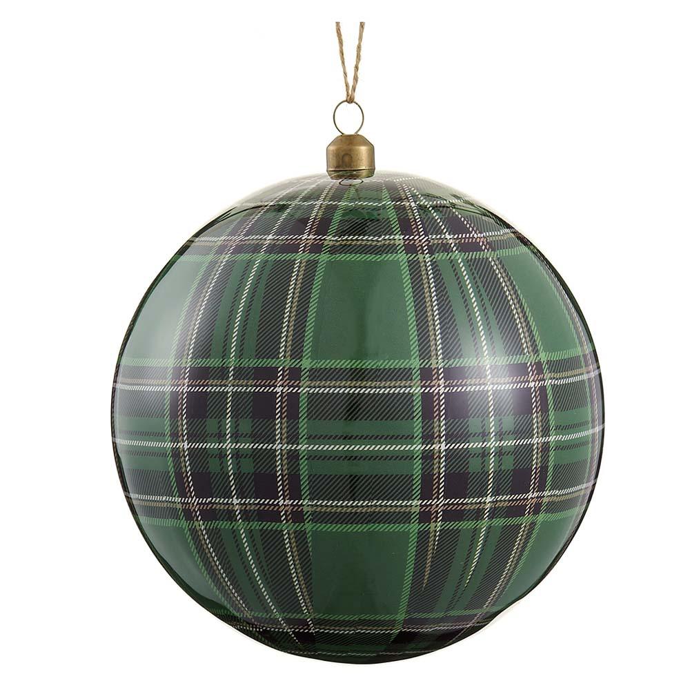 Two Tone Green Plaid Ball Ornament, 2 Sizes