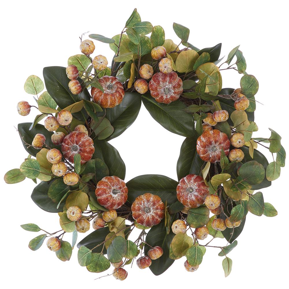 24" Pumpkin/Eucalyptus/Magnolia Leaf Wreath