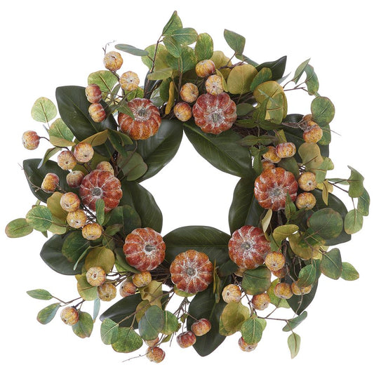 24" Pumpkin/Eucalyptus/Magnolia Leaf Wreath