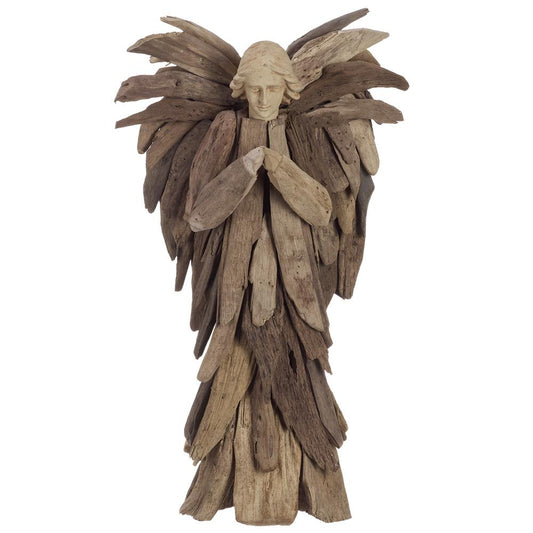18"H x 11"W Driftwood Praying Angel-Brown Whitewashed