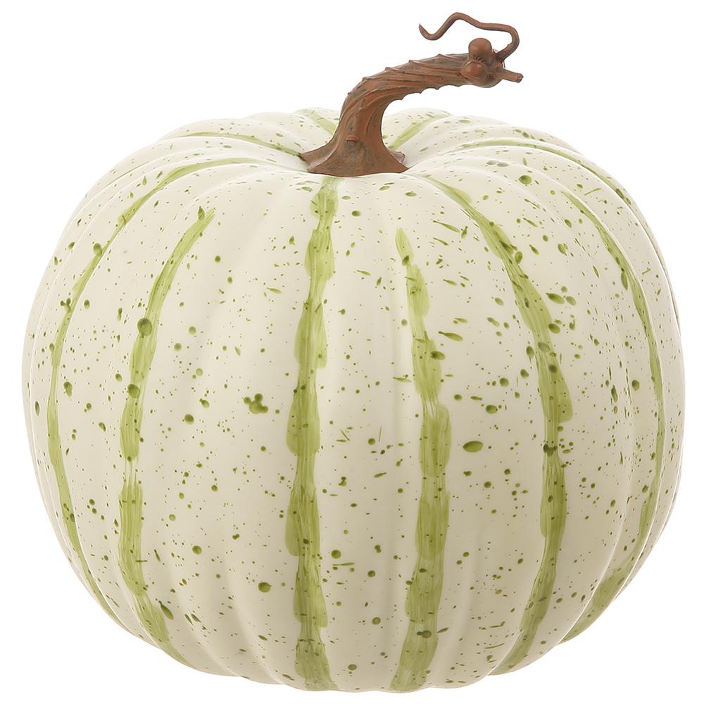 8"H x9"D Cream w/ Green Stripe Pumpkin