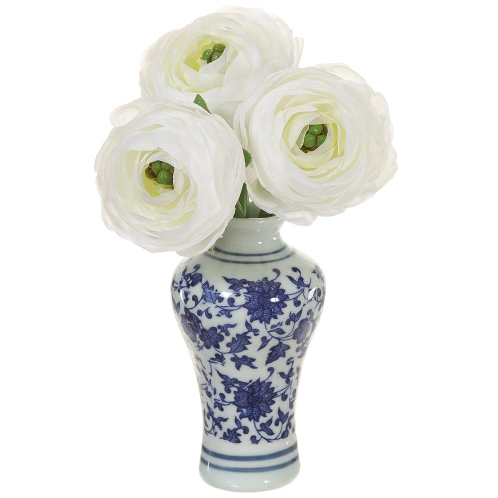 7.5" Ranunculus in Blue & White Chinoiserie Vase