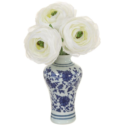 7.5" Ranunculus in Blue & White Chinoiserie Vase