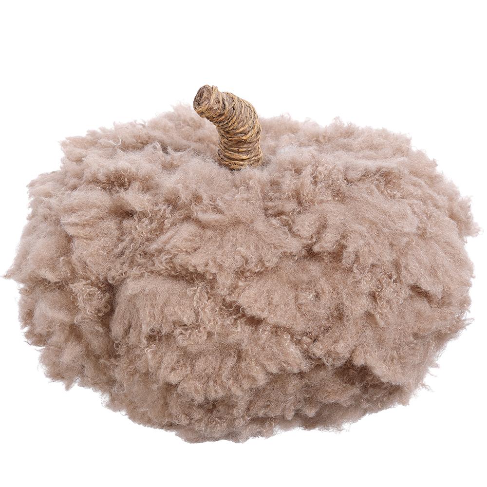 6"H x 9"D Fluffy Taupe Pumpkin