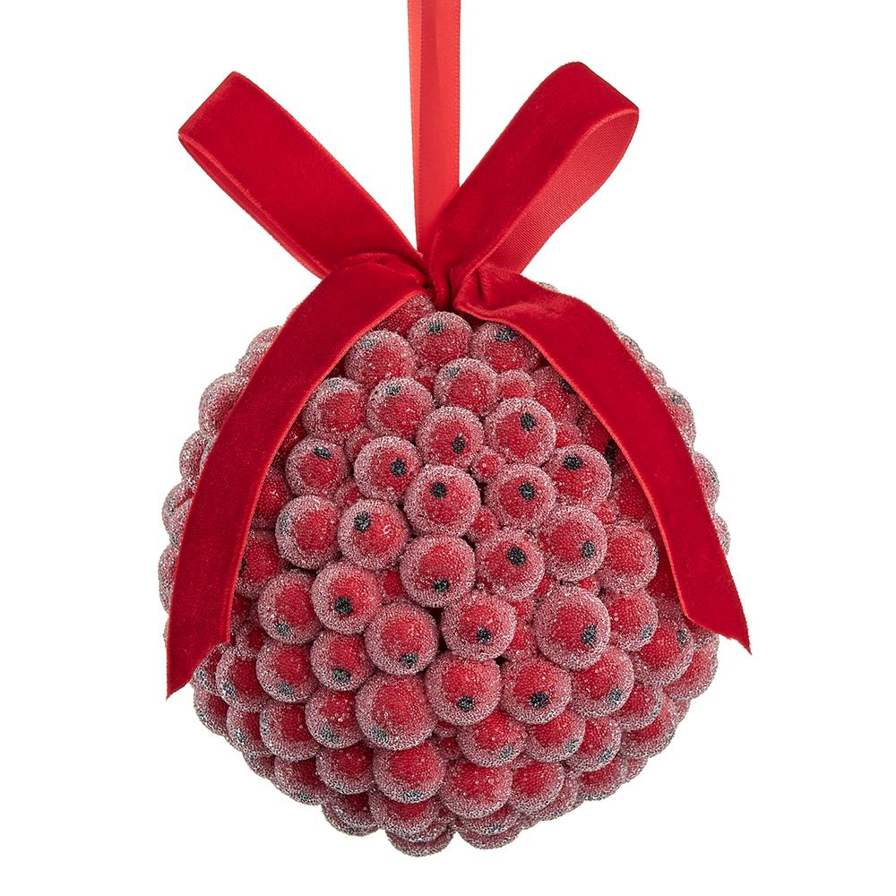 4.75" Red Iced Berry Orb w/ Velvet Ribbon