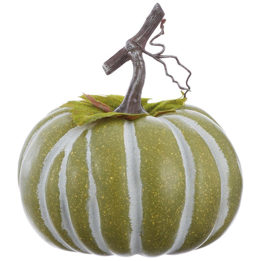9"Hx8"D Green Striped Pumpkin
