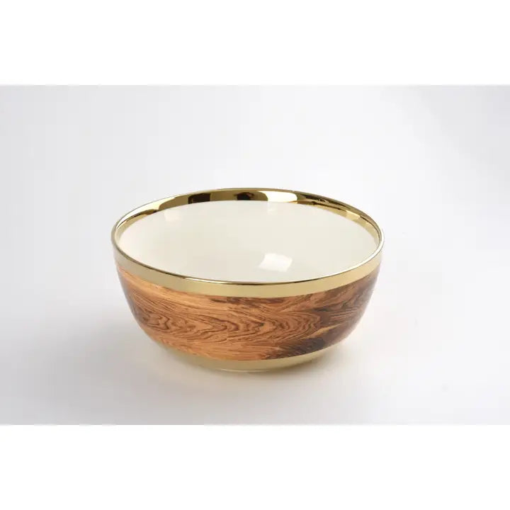 Madera Gold & Wood Large Serving Bowl