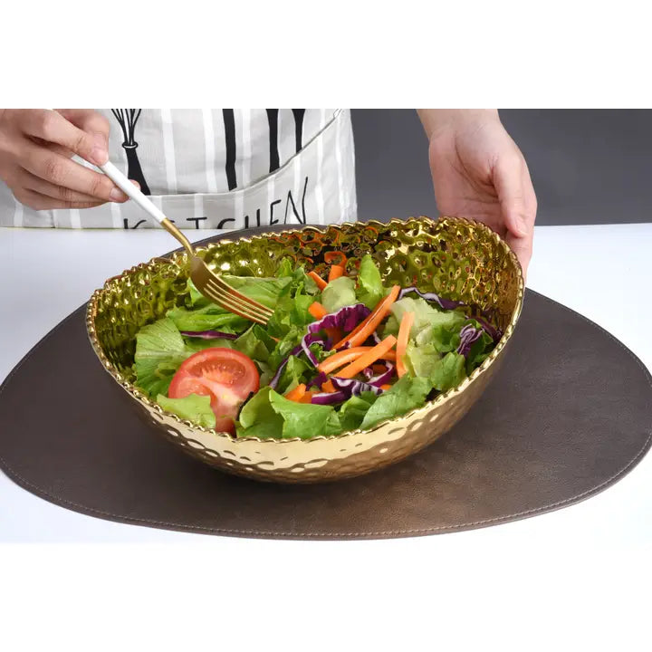 Gold Hammered Large Oval Bowl