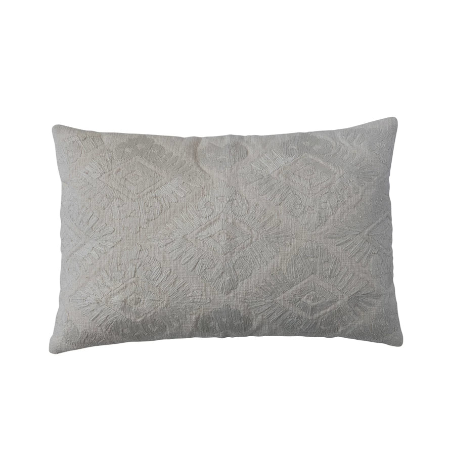 White Embroidered Lumbar Pillow