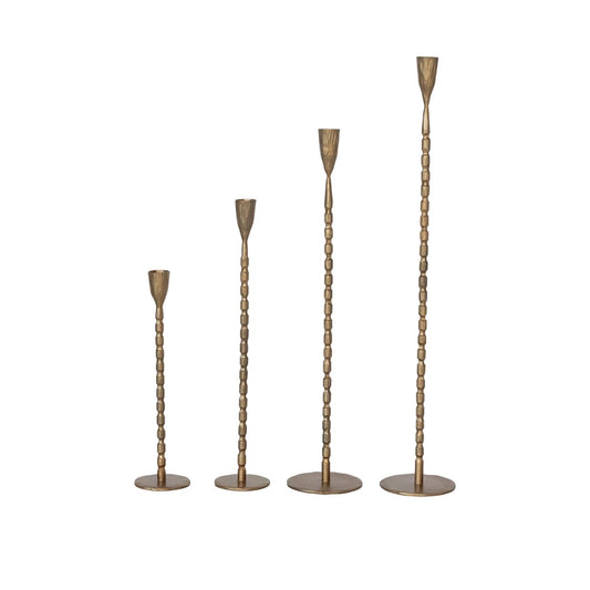 Brass Hand-Forged Cast Iron Taper Holders, Set of 4