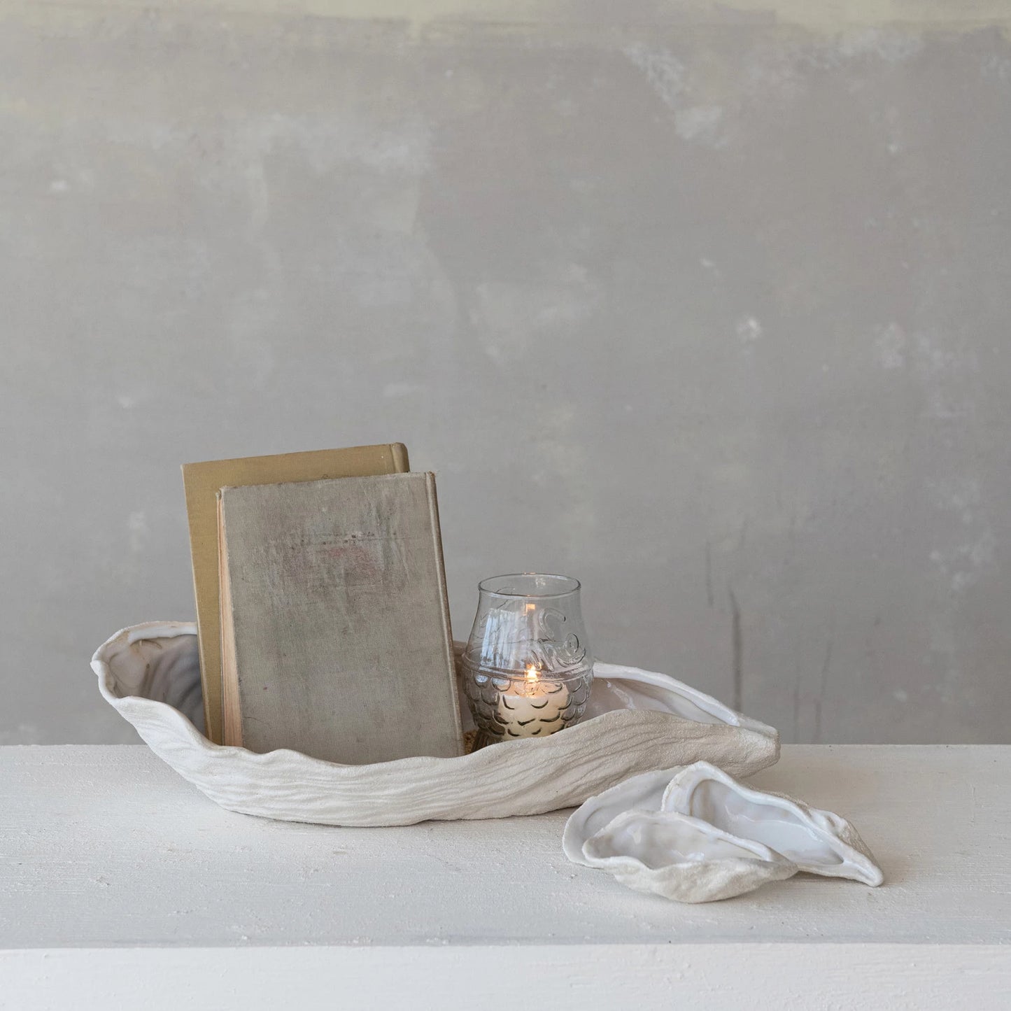 Stoneware Oyster Shell Shaped Bowl & Unglazed