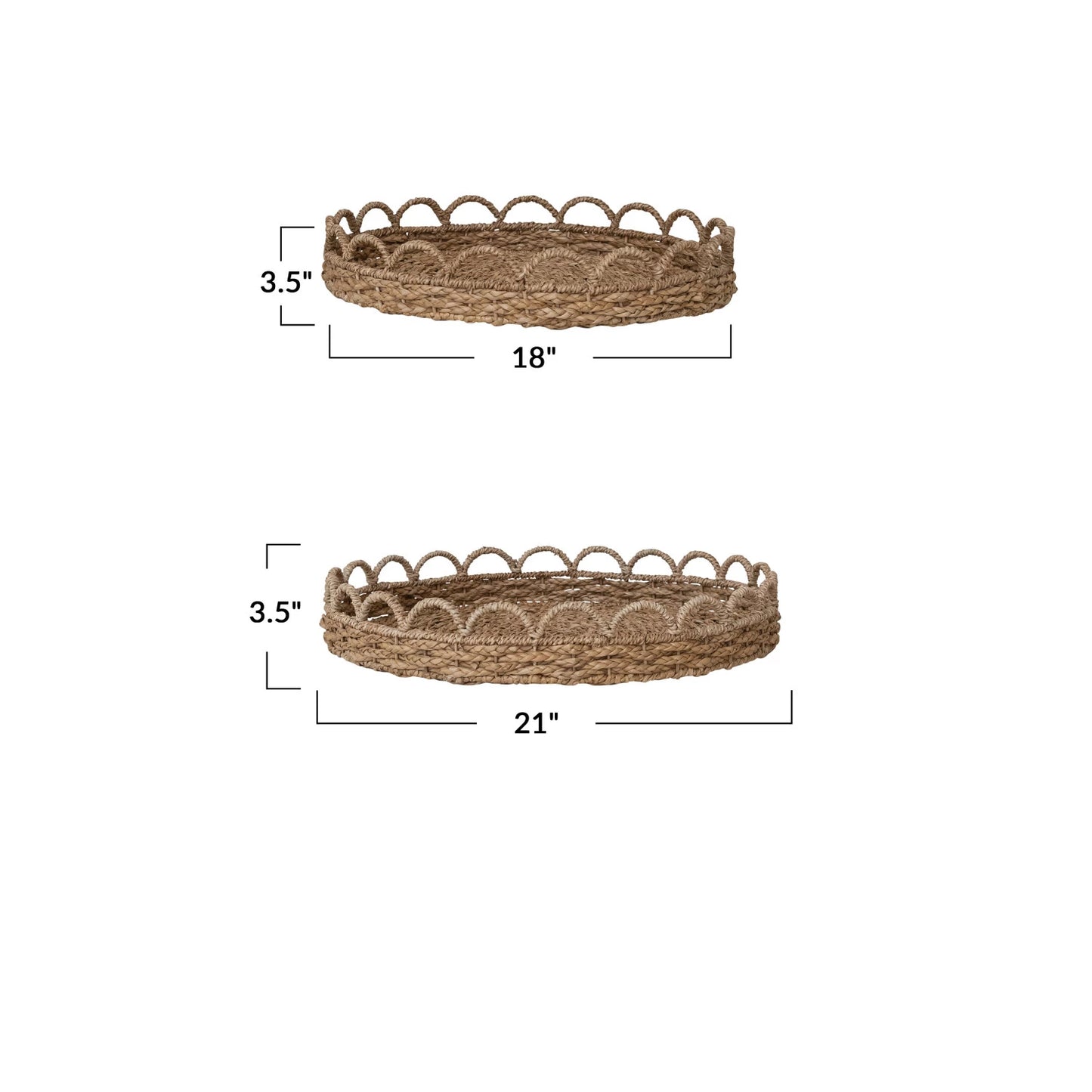 Woven Seagrass Scalloped Trays - 2 Sizes