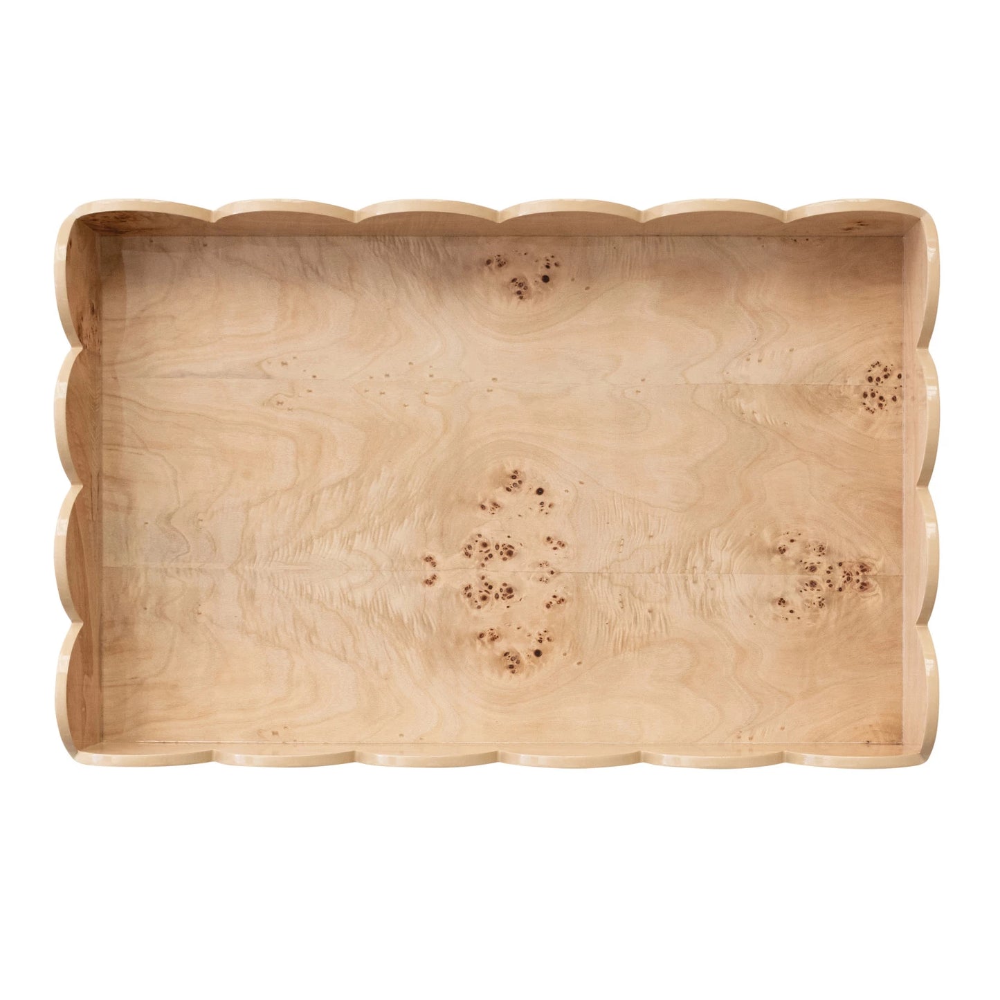 Natural Burl Wood Veneer Folding Table w/ Removable Scalloped Tray- Local Pick Up Only