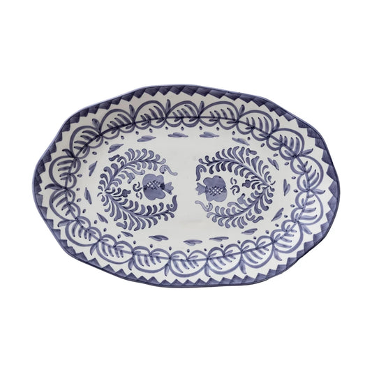 Hand-Painted Stoneware Organic Shaped Platter w/ Botanical Design