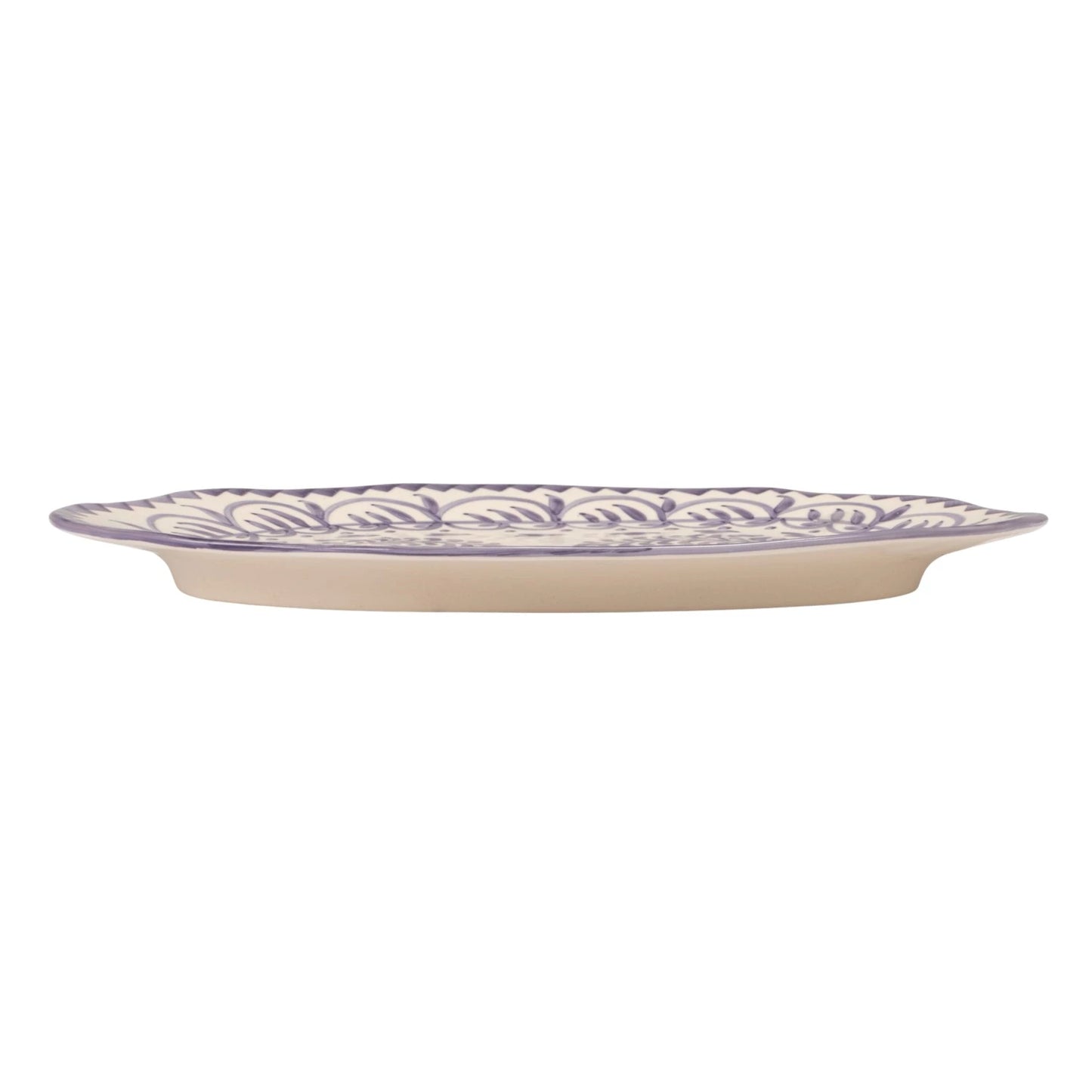 Hand-Painted Stoneware Organic Shaped Platter w/ Botanical Design
