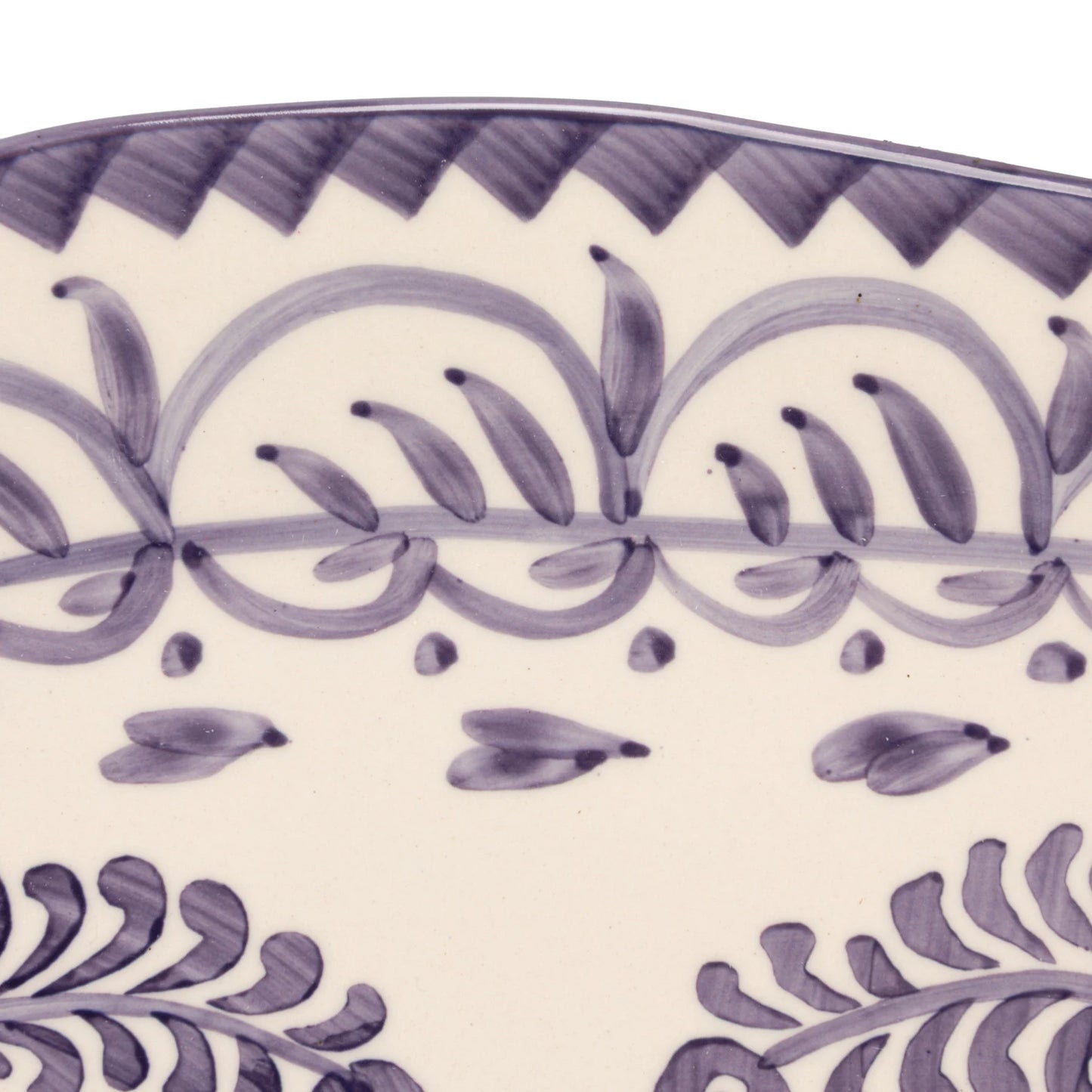 Hand-Painted Stoneware Organic Shaped Platter w/ Botanical Design