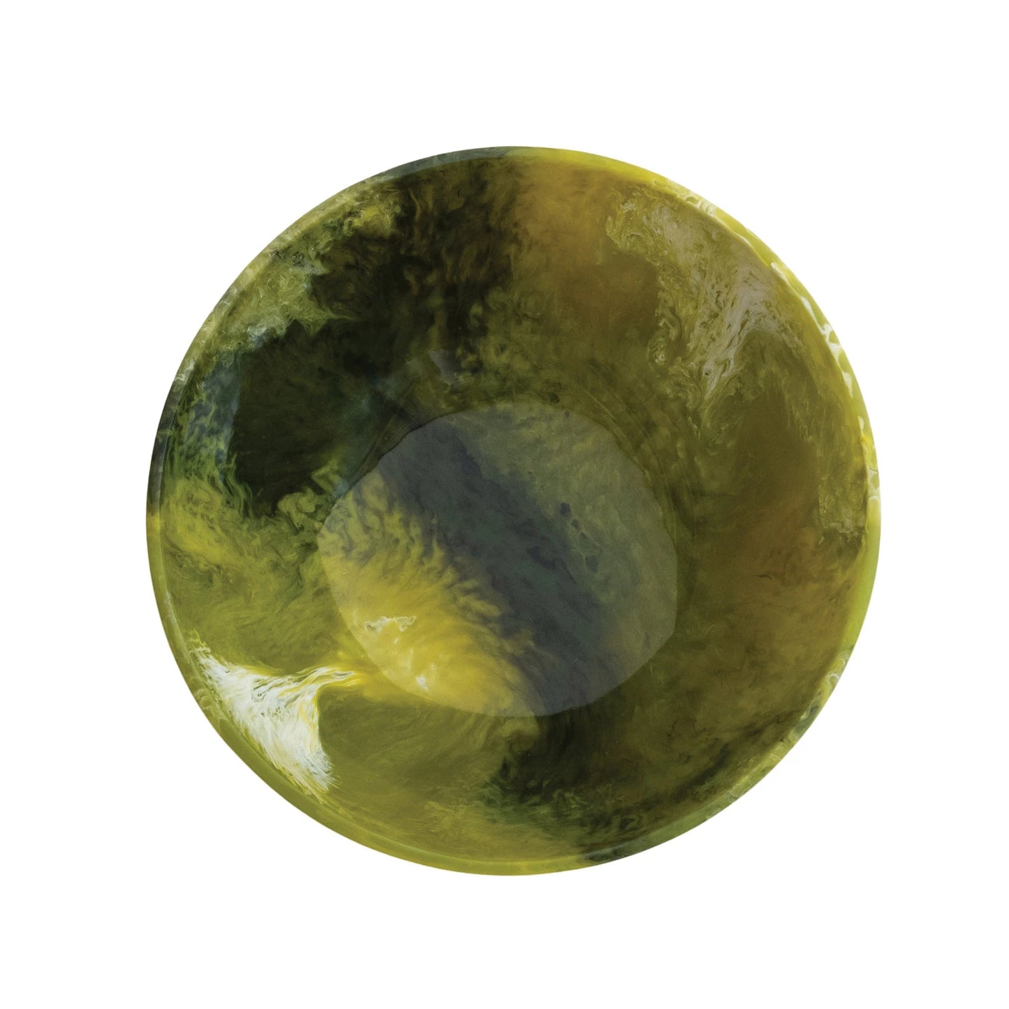 Green Marbled Resin Footed Bowl w/ Gold Finish Metal Wrap