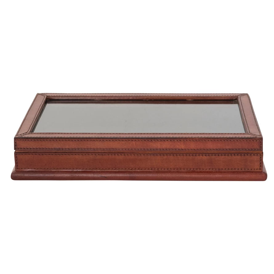 Handmade Leather Box w/ Glass Lid