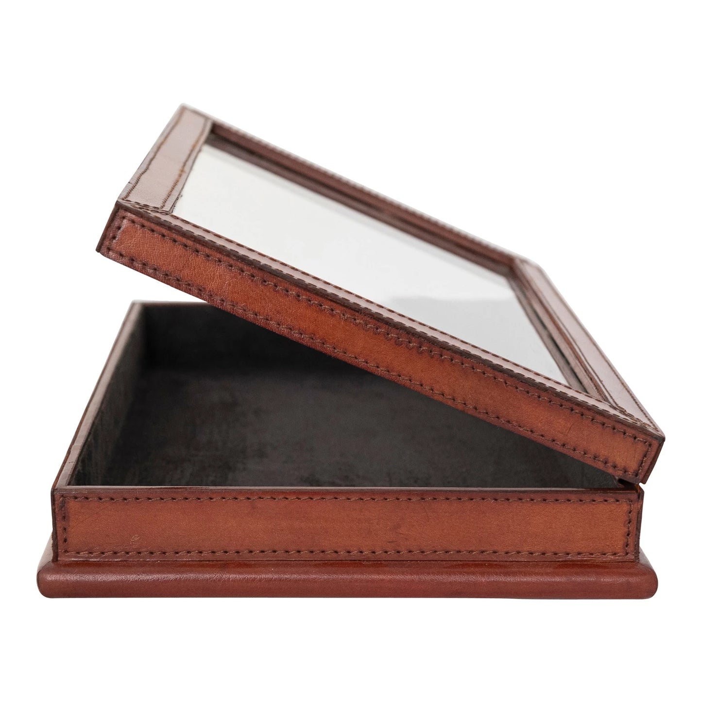 Handmade Leather Box w/ Glass Lid