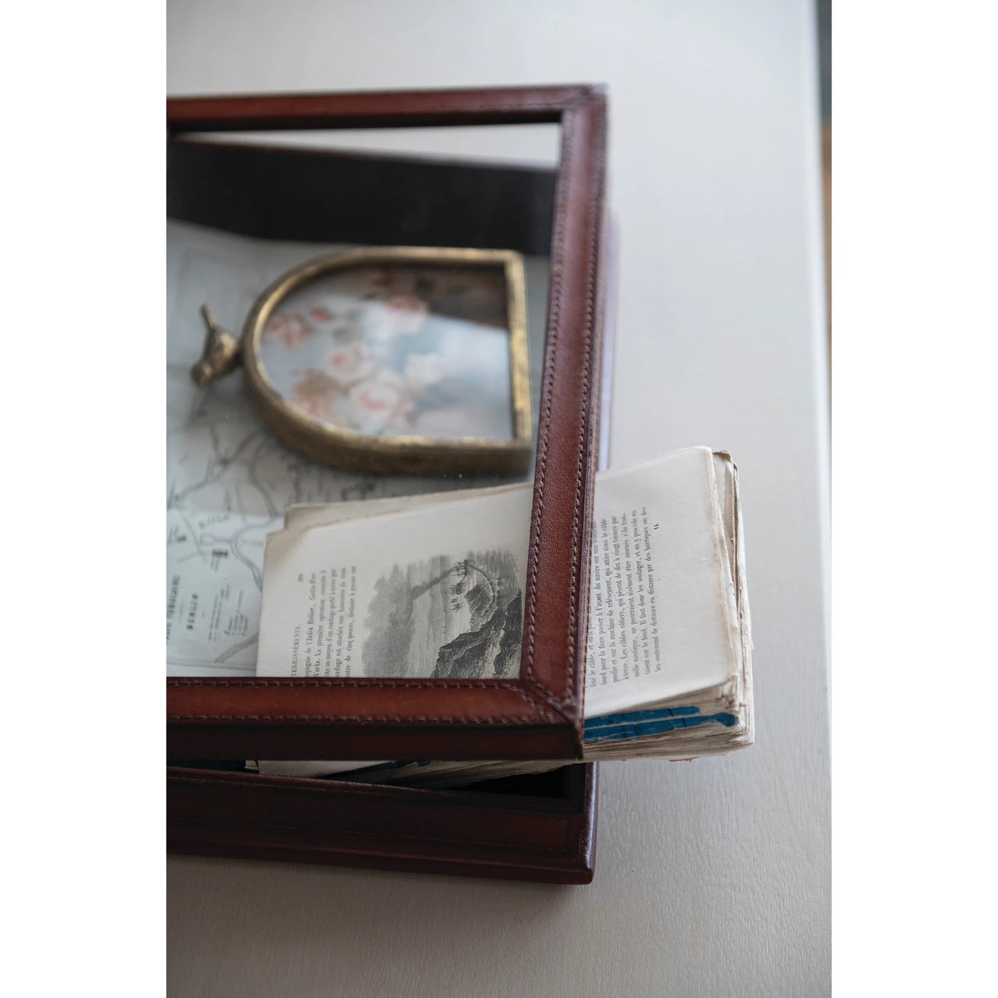 Handmade Leather Box w/ Glass Lid