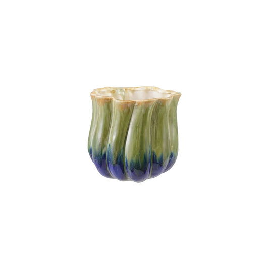 6" Stoneware Two-Tone Fluted Planter