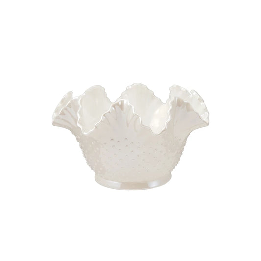 White Stoneware Vintage Ruffled Hobnail Bowl