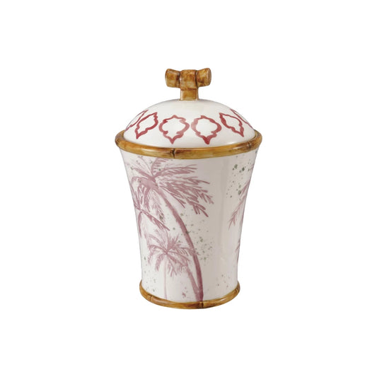Hand-Painted Stoneware Canister w/ Palm Trees & Bamboo Style Edges