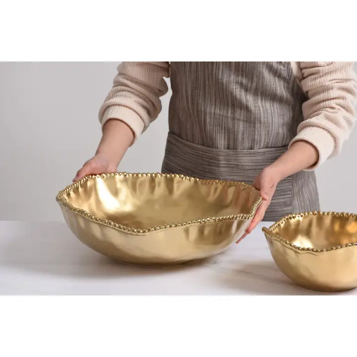 Gold Porcelain Beaded Oversized Serving Bowl