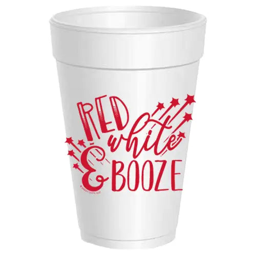 Red, White, & Booze Styrofoam Cups, 10 per Sleeve