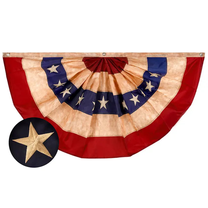 USA Tea Stained Pleated Fan Flag: 2' x 4'