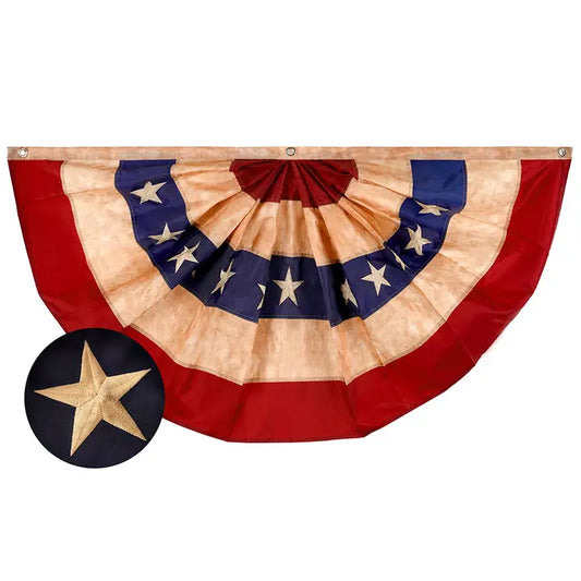 USA Tea Stained Pleated Fan Flag: 2' x 4'