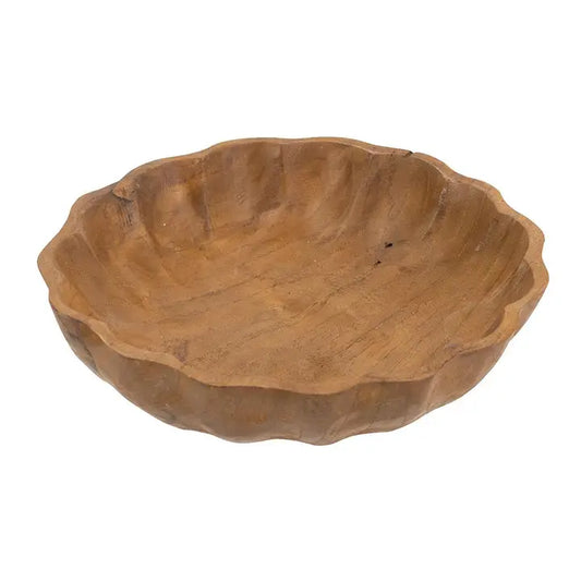 Shallow Teak Wood Bowl w/ Earthy Brown Finish