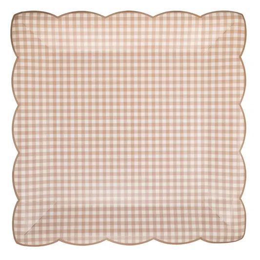 10"  Light Brown Gingham Plate