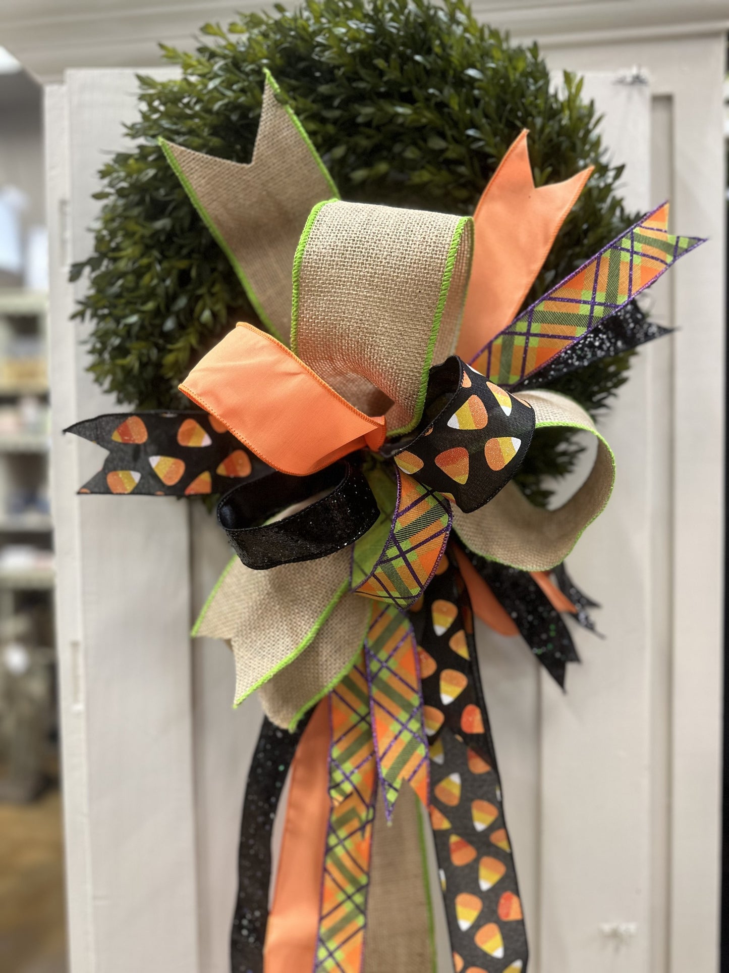 Candy Corn & Plaid Spooky Season Bow