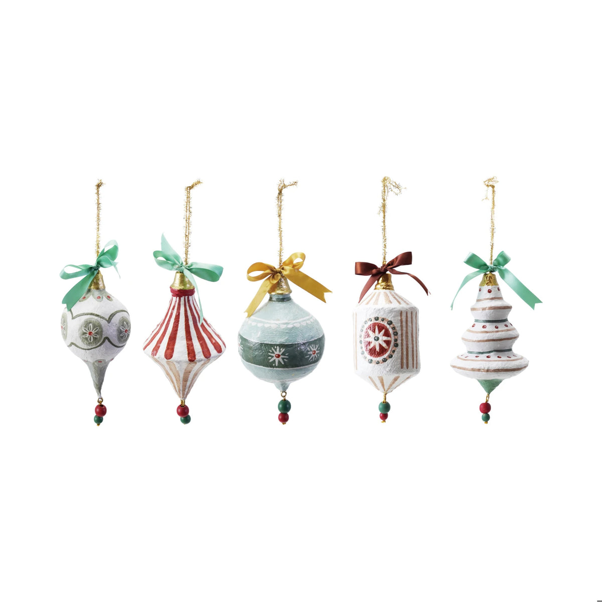 Hand-Painted Paper Mache Ornament w/ Bow & Design, 5 Styles