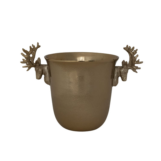 Gold Cast Aluminum Ice Bucket/Bottle Cooler w/ Reindeer Head Shaped Handles